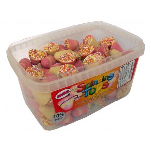 Alma Spinning Tops Strawberry Cream Flavour Candy With Candy Topping 
